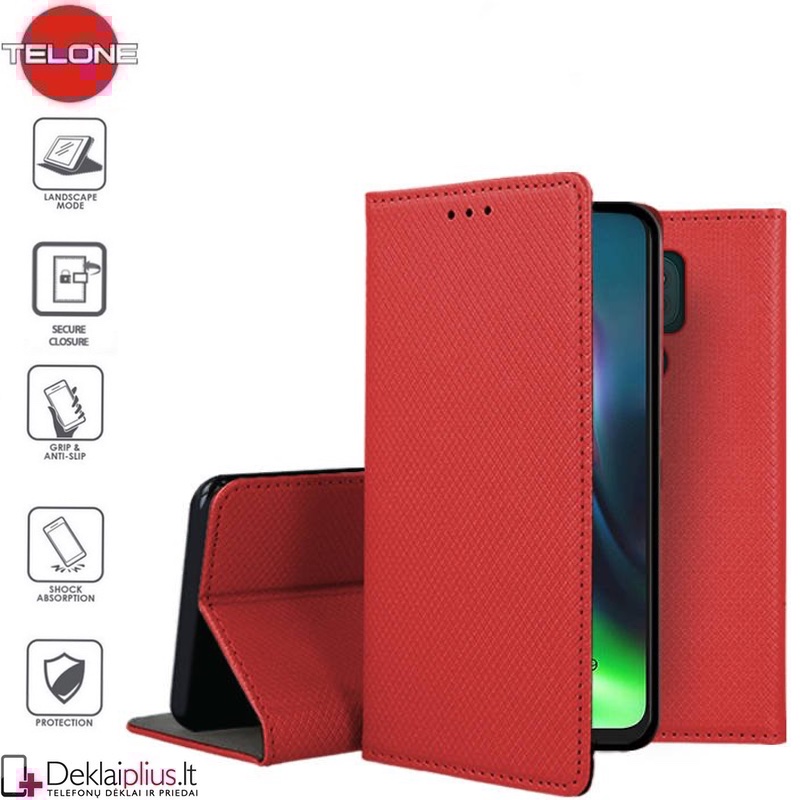 Telone smart magnet serijos atverčiamas dėklas - raudonas (telefonams Motorola Moto G9 Play/E7 Plus) Telone smart magnet serijos atverčiamas dėklas - raudonas (telefonams Motorola Moto G9 Play/E7 Plus)